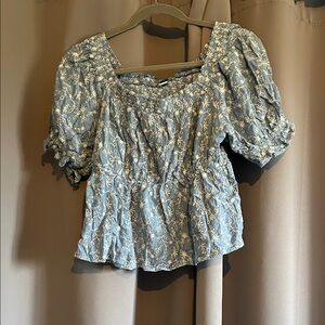 Old Navy Blue Floral Smocked Blouse